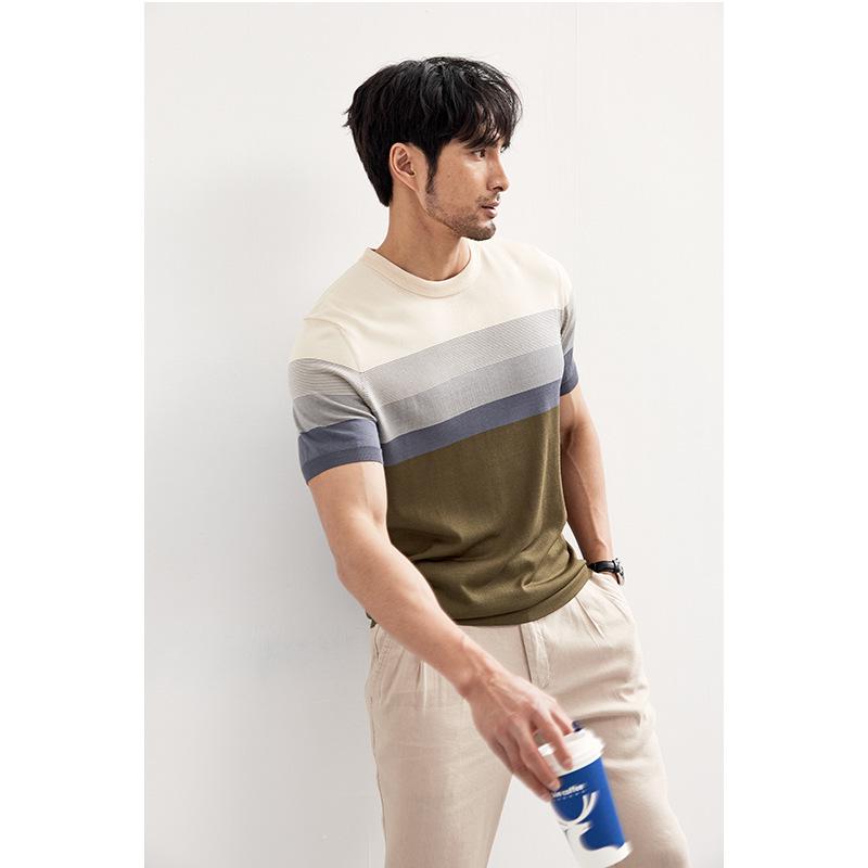 2024 Men's Striped Polo: Short-Sleeve, Versatile Round Neck Knit Shirt