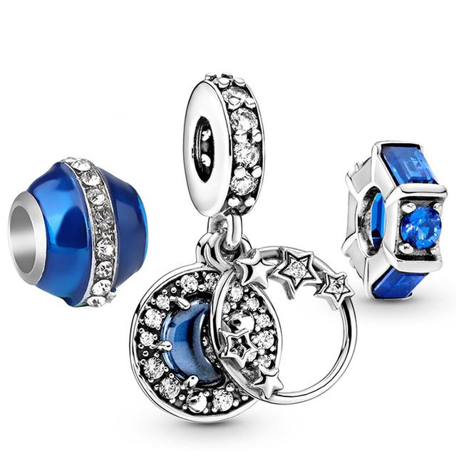 3pcs /Lot Blue Enamel Globe Charms Beads Star Pendant Fit Diy Brand Charm Bracelets Necklaces For Women Fashion Jewelry Making