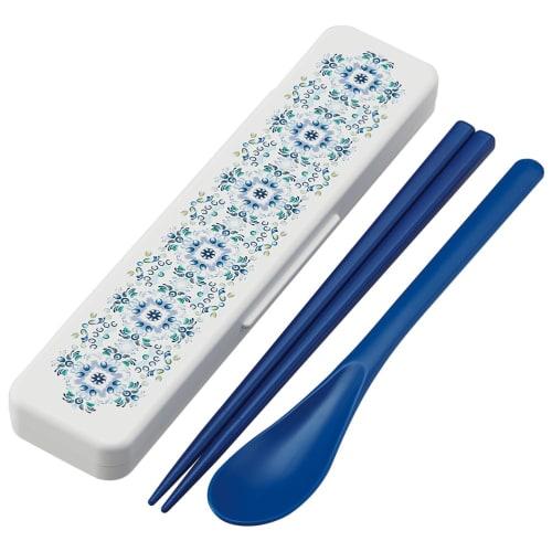 Skater Chopsticks and Spoon Set, Bento Box, Adult, Antibacterial, Combo Set, 18cm, Non-Clinking, Made In Japan, Tenpyo Pattern, Dreamy, Dark Blue, CCS