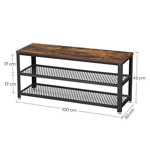 Shoe Bench, Chipboard, Steel, Rustic Brown + Black, 100 Cm Lumarko!