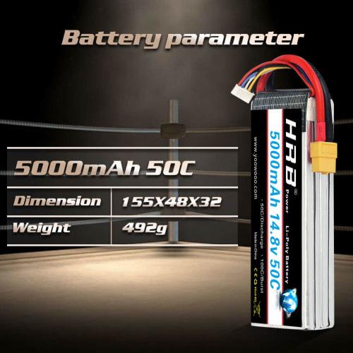 HRB 4S 14.8V 5000mAh 50C LiPo Battery with XT60 Connector (XT60-T) for RC Airplanes, RC Helicopters, RC Cars/Trucks, and RC Boats