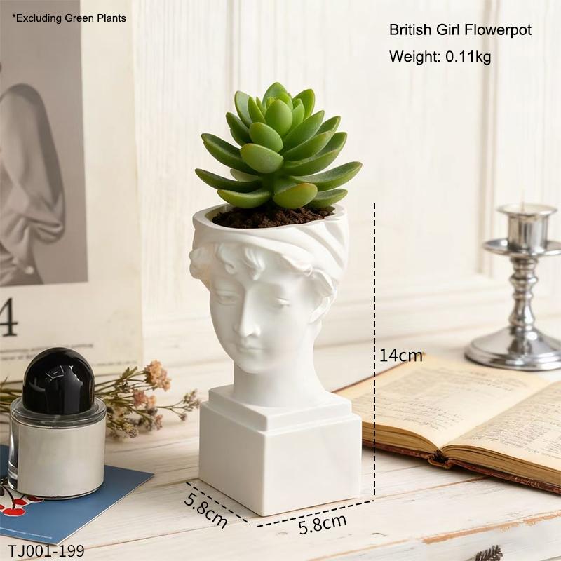 

Elegant British Girl Flowerpot Green Potted Plants Container Home Courtyard Garden Sculpture Decoration Ornament Gift