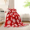Thick Double-Layered Cozy Fleece Blanket for Autumn And Winter, Featuring a Christmas Lamb Fleece Design with Red Snowflakes, Suitable for Tatami Beds