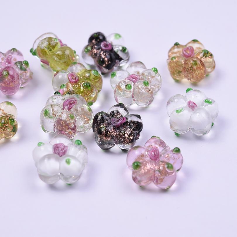 6pcs Mixed Plant Accessories Flower Beads For Jewelry Making Supplies Glass Materials Handmade Bracelets Anklets Girl Loose Bead