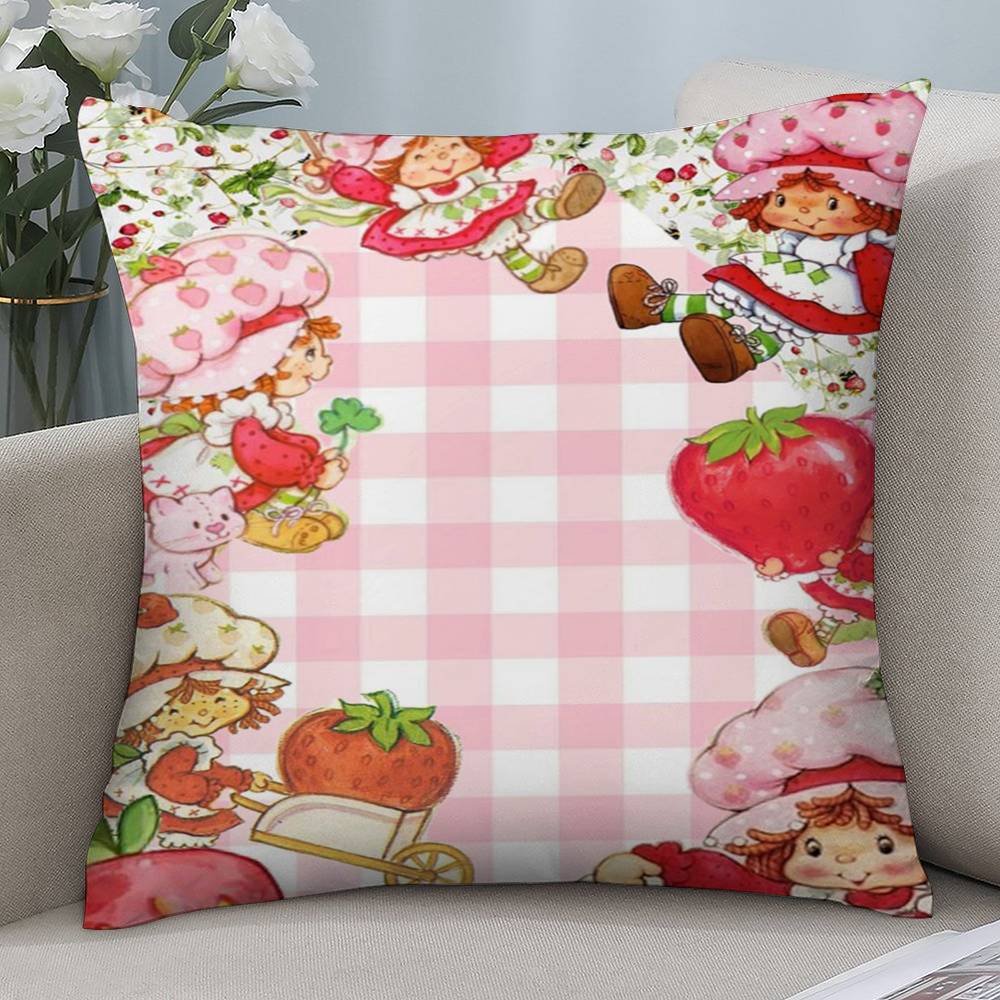 Kawaii S-Erdbeer-Shortcakes Kissenbezug Kurzer Plüsch Doppelseitiger Druck Quadratische Dekokissenbezüge Sofa Heimkissen Dekoration