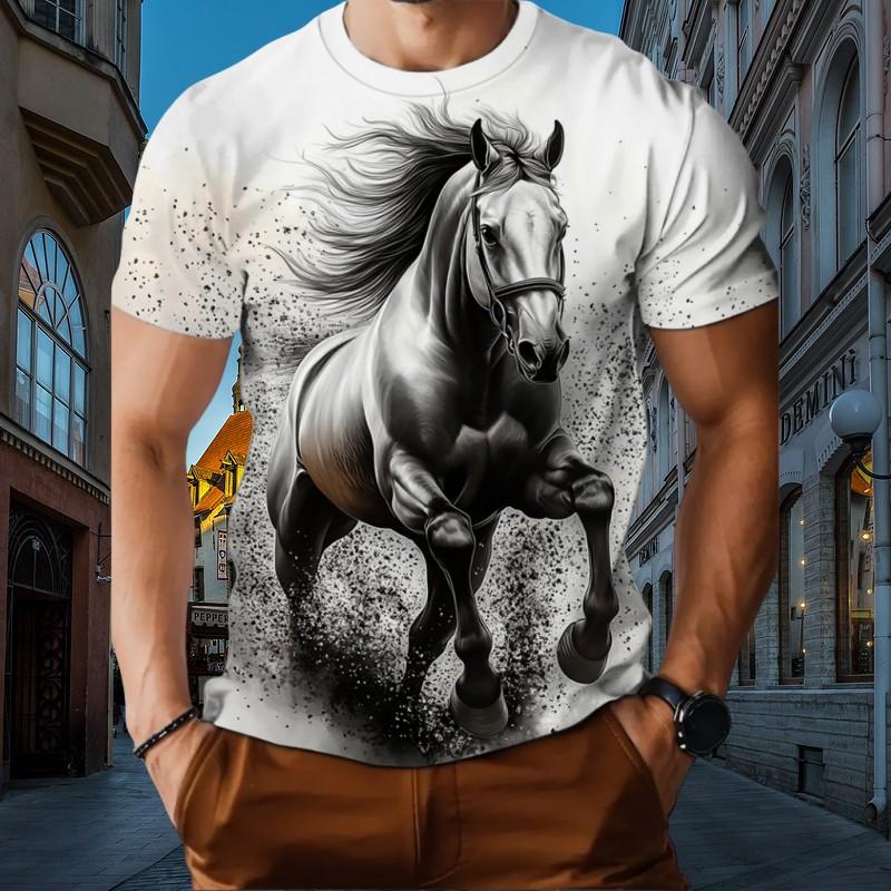 Animal Horse Pattern 3d Hd Printing Summer Men's T-Shirt Short Sleeve Fashion Personality New O Collar Creative Daily Casual Top