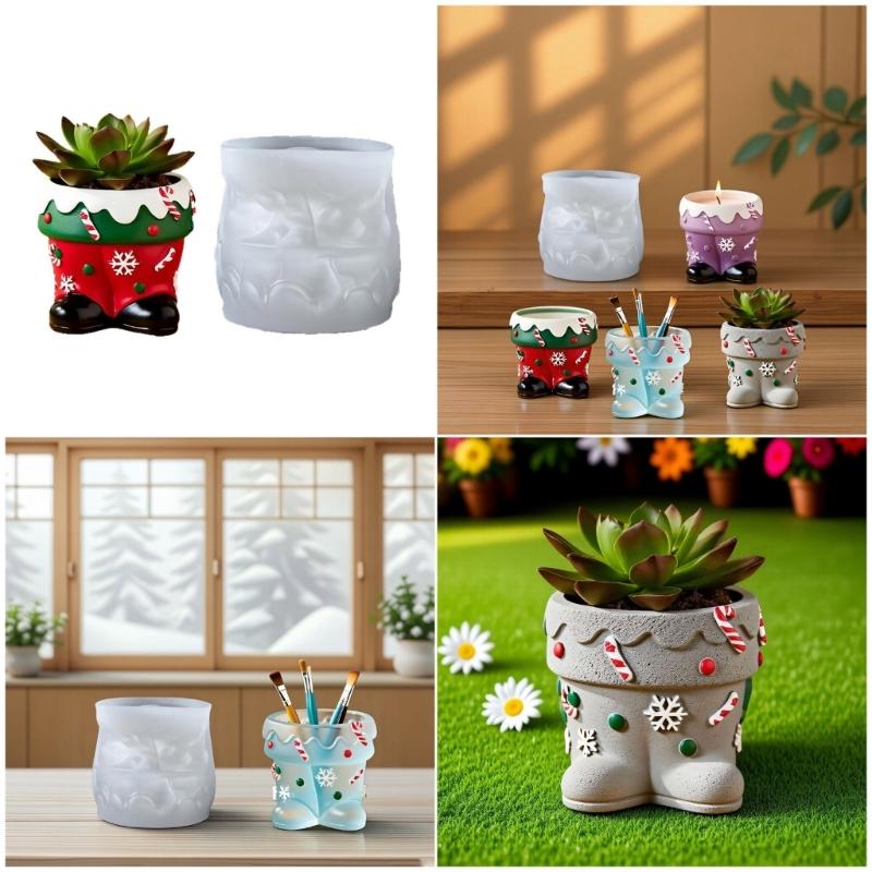 Textured Christmas Boot Planter Mould Flexible Silicone Crafting Tool for Resin Cement Candle Making