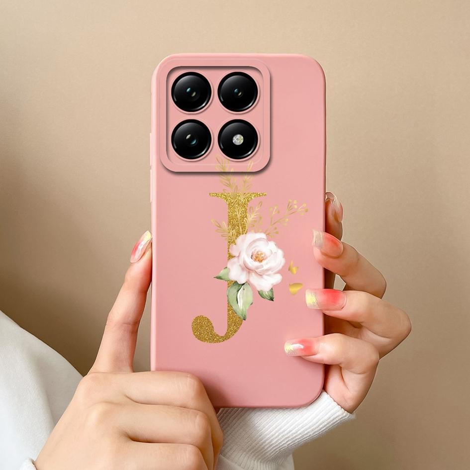 Liquid Soft Silicone Bumper For Xiaomi 14T Pro 5G 14 T Cover Pretty 26 Flower Letters Cases Anti Drop Housing Phone Shell Fundas