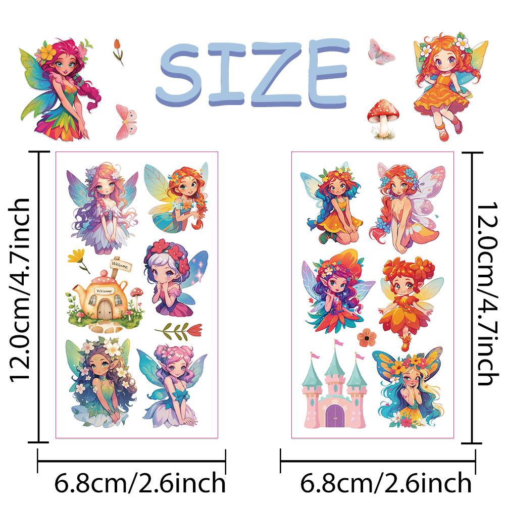 10sheets Colorful Flower Fairy Tattoo Stickers For Face Arm Body Temporary Decorative Tattoo Stickers Girls Creative Gifts