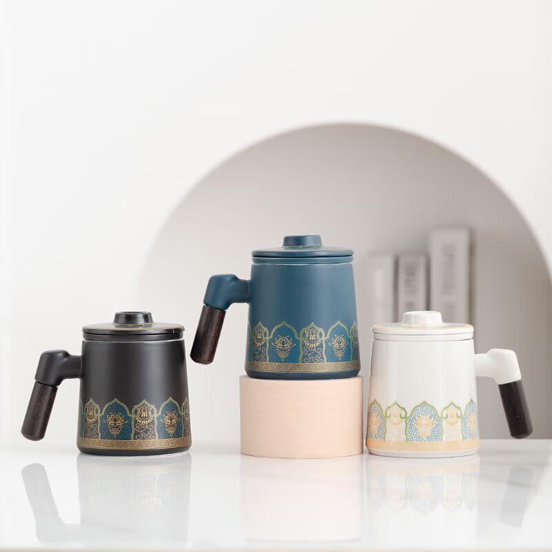 Vintage Style Tea Mug with Lid and Wooden Handle