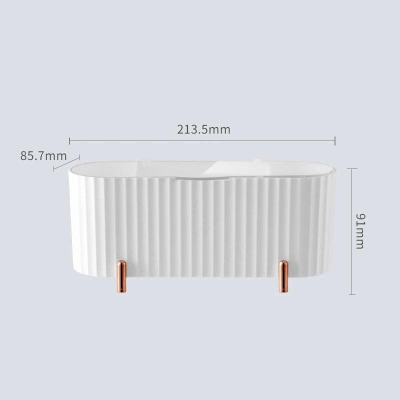 

Настольный ящик для хранения косметики, пыленепроницаемый органайзер для макияжа для ватных дисков, тампоны, держатель для яиц, органайзер для ювелирных изделий в ванной комнате 21.35x8.57x9.1cm белый