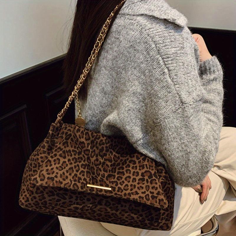 New Retro Fashion Leopard Print Women's Crossbody Bag, Versatile and Elegant Chain Shoulder Strap with Soft Hand Feel, Work Commuter Handbag