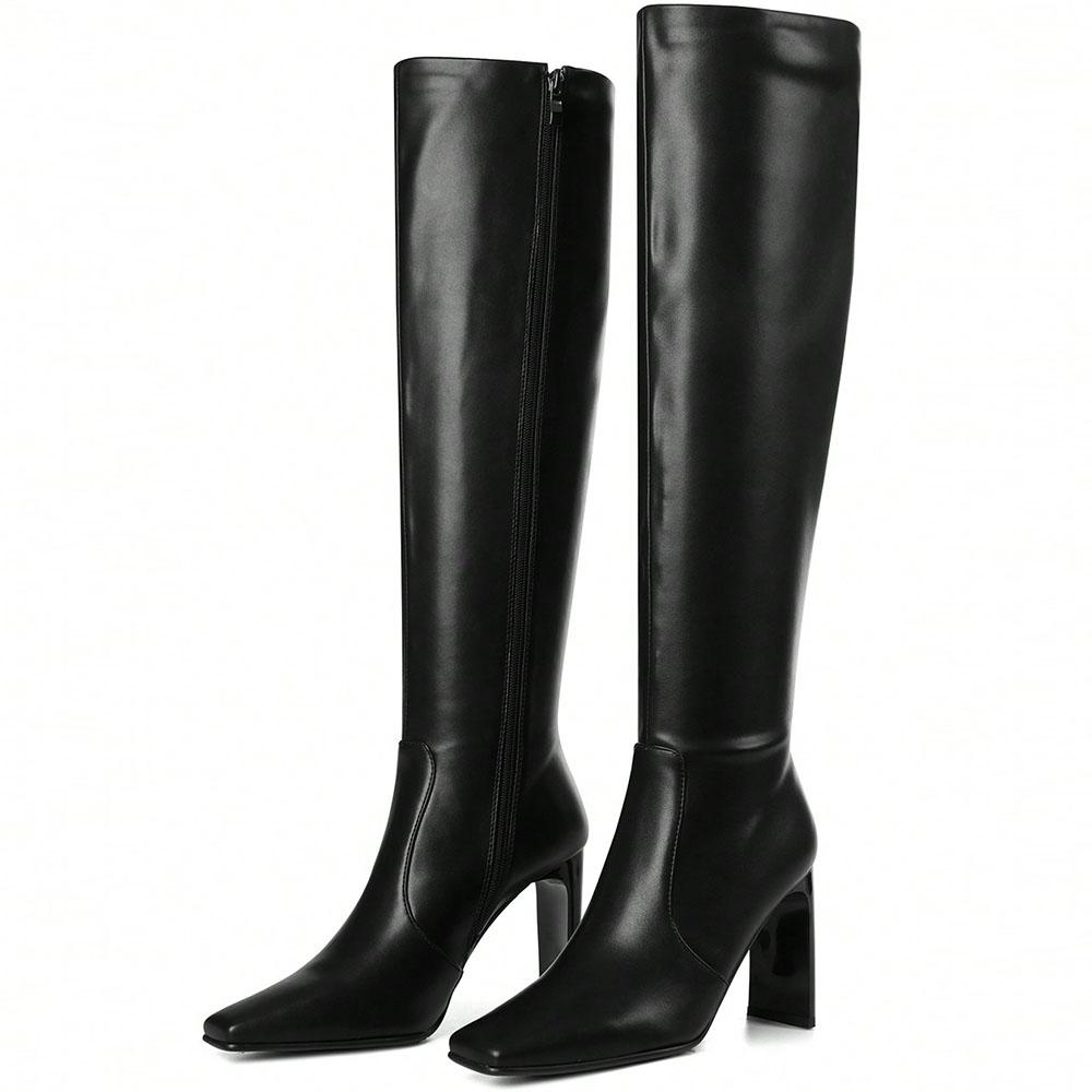 

New Arrival Women S Knee High Boots Square Toe High Heels Side Zipper Sexy Party Long Booties For Woman Fashion Autumn Winter Sh 43