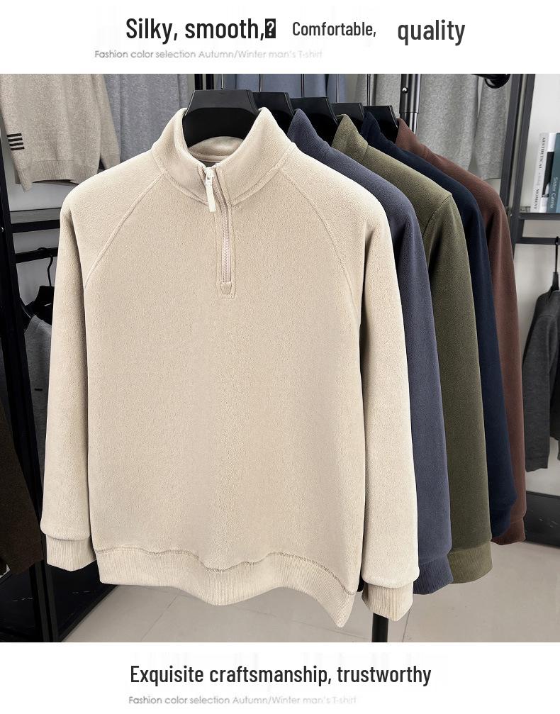 Herrvinterhuvtröja med ståkrage, fleece, halv dragkedja, kraftig