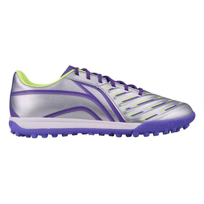 Li Ning TF Studded Adult Competition Shock Absorbing Wear Resistant Football Shoes Men Football Shoes Silver Purple YSTT031-5