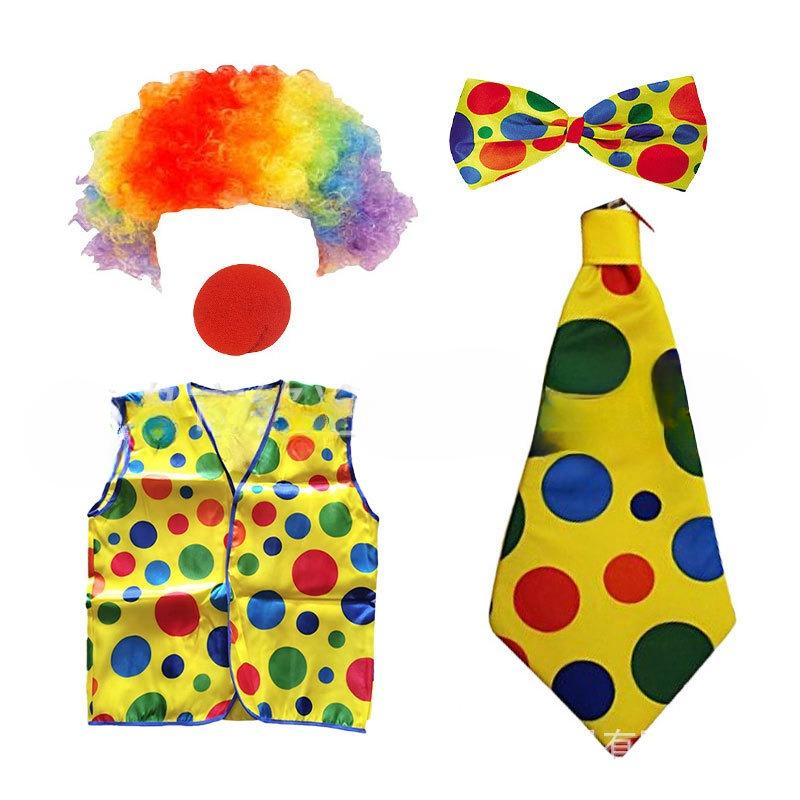 Clown Dress Up Performance Costume Colorful Rainbow Fans Exploding Head Wig Curly Hair Cover Headgear Clown Cos
