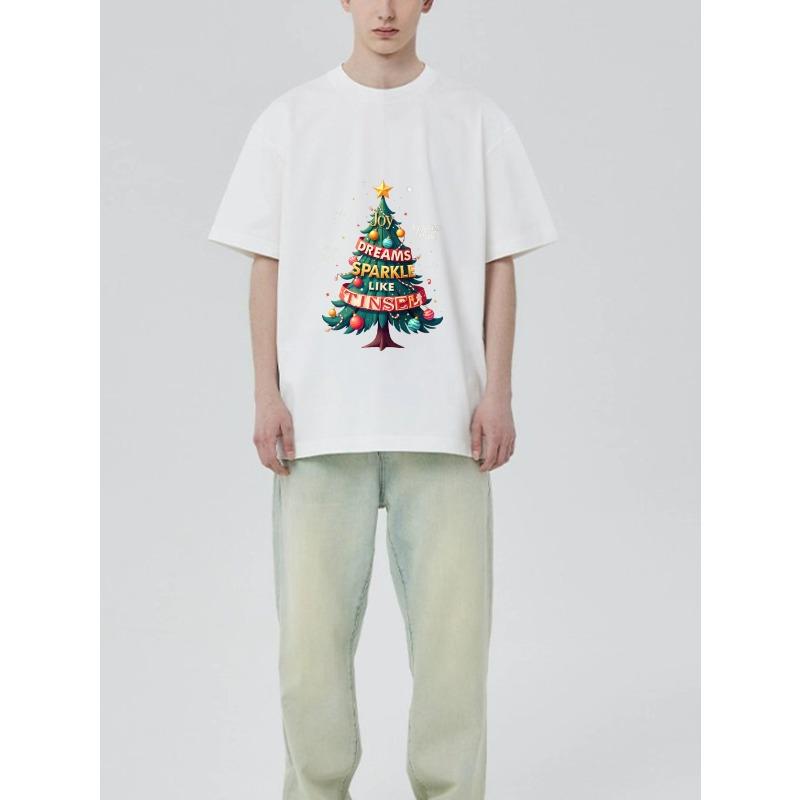 Christmas Tree T-Shirt Black Joy Dreams Sparkle Like Tinsel Holiday Print for Festive Occasions