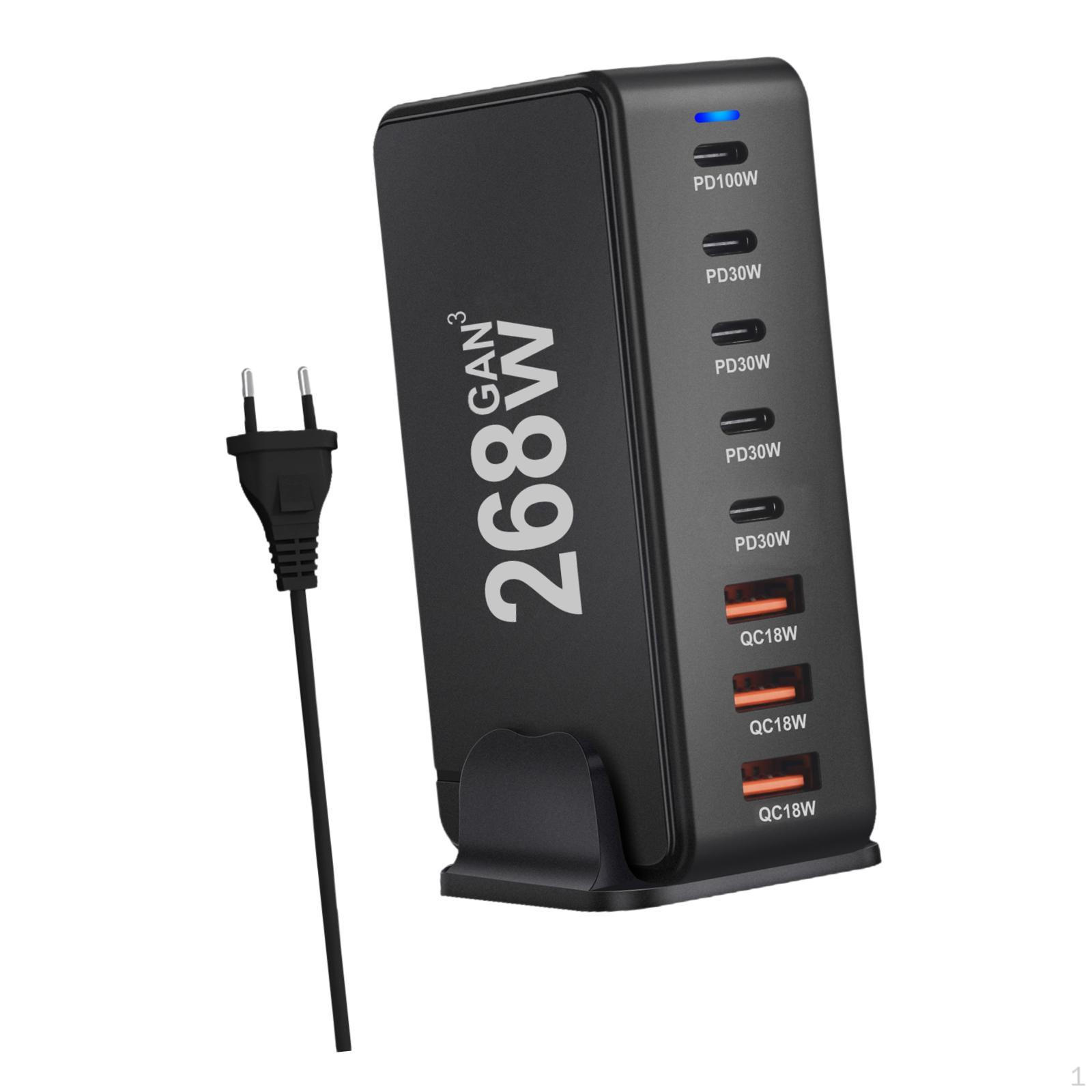 

Зарядное устройство USB C PD, 268 Вт, 8 портов, настольный адаптер, зарядная станция, белая чёрный