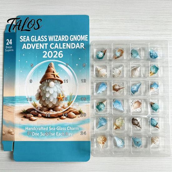Seasonal Home Party Supplies Coastal Gnome Advent Calendar, 24Pcs Acrylic 2D Sea Glass Ornament Set Halloween Holiday Decoration with Hanging String,