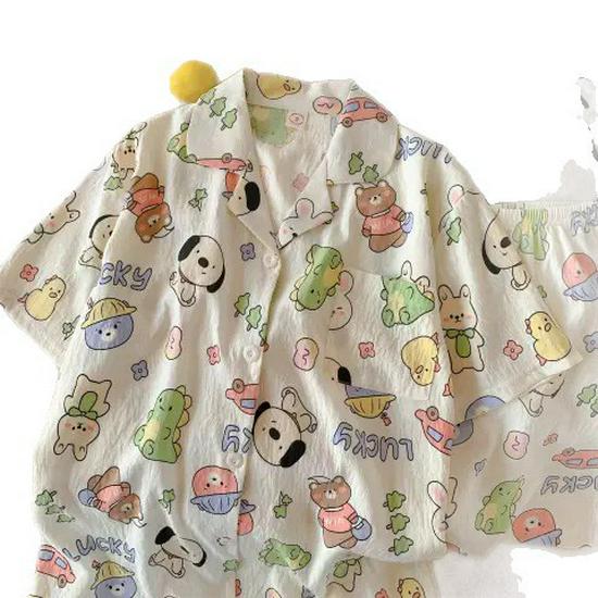 Nuovo Set Pigiama Estivo da Donna in Cotone Nuvola - Carino a Maniche Corte con Pantaloncini