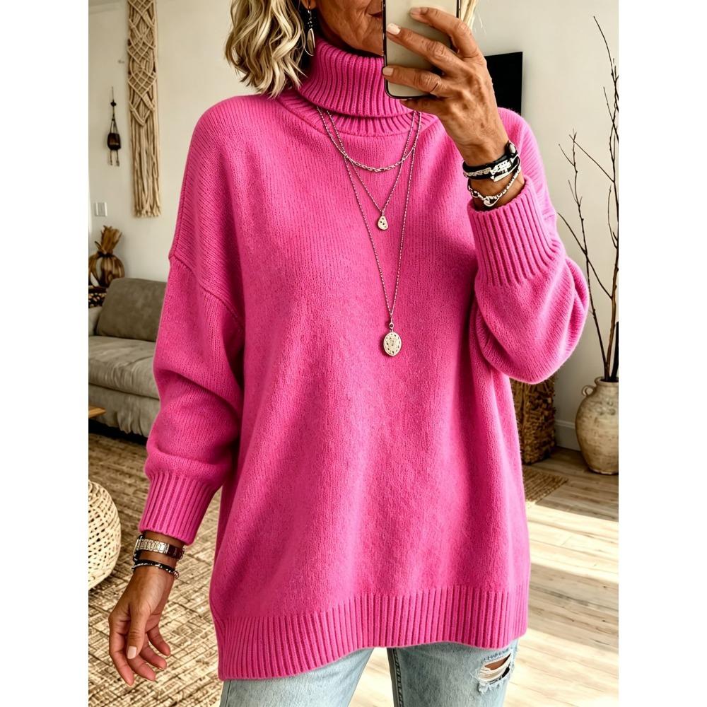 Autumn Winter Fashion Turtleneck Sweater Women Elegant Loose Knit Pullover Soft Cozy Thickened Base Layer Jumper