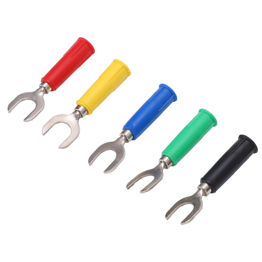 10pcs Fork Spade Wire Connectors 8mm 0.3in U Type Brass Material PVC Appearance 4mm 0.2in Hole Y Type Banana Plug
