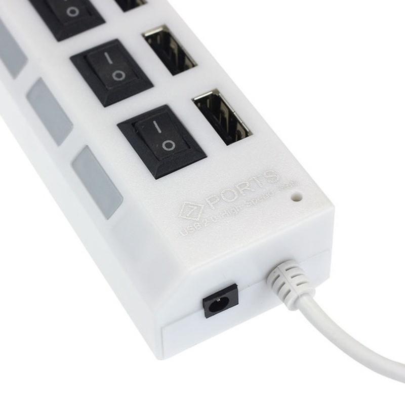 7 Ports LED USB 2.0 Adapter Hub Power On/off Switch for PC Laptop BK