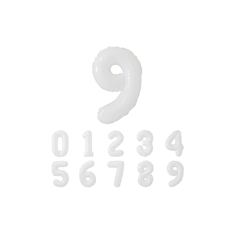 Regalo White Number Balloons, 37cm, Natural and Simple, White Balloons, Decorations, Anniversary (White 9)