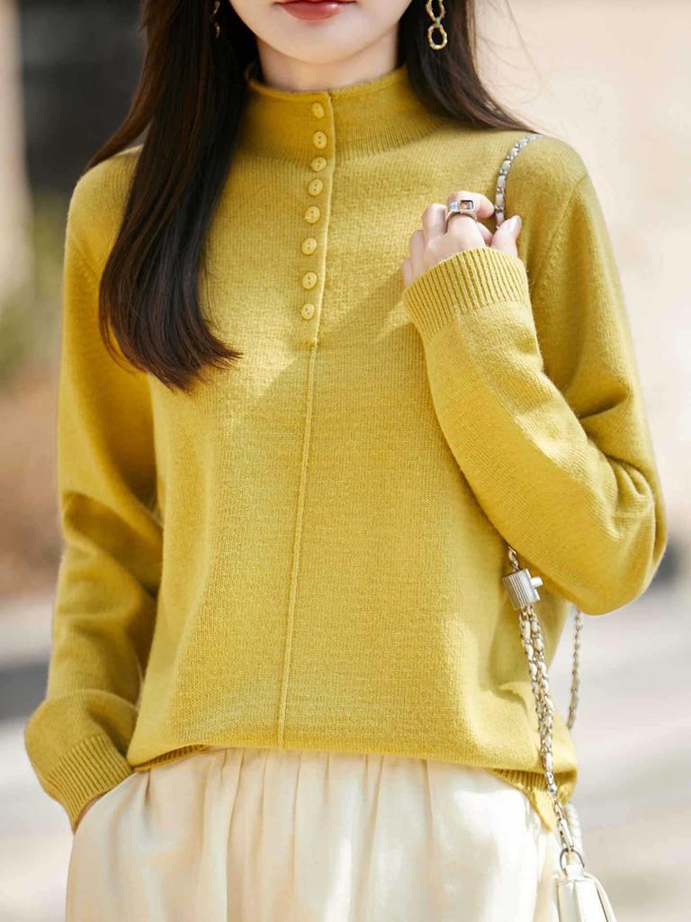 Stylish Women's Semi-High Neck Knit Sweater: French Autumn/Winter Collection
