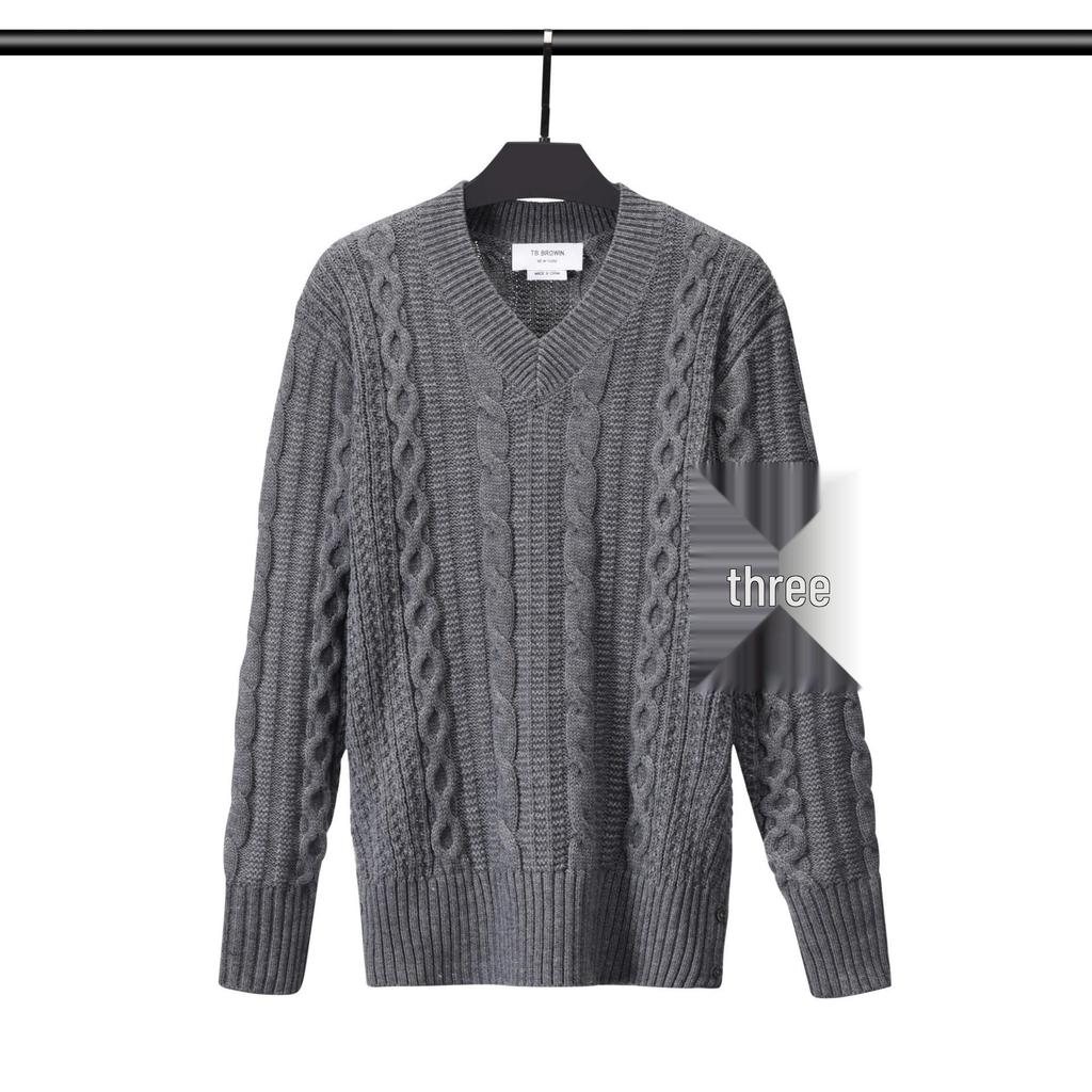 TB Browin Unisex V-Ausschnitt Wollpullover - Koreanischer Stil Lässige Strickware