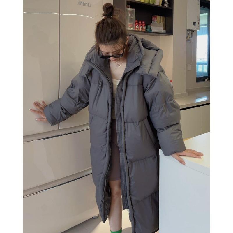 

Зимняя дутая мягкая хлопковая куртка для женщин Новая средней длины до колена Большая стеганая утолщенная свободная куртка XL