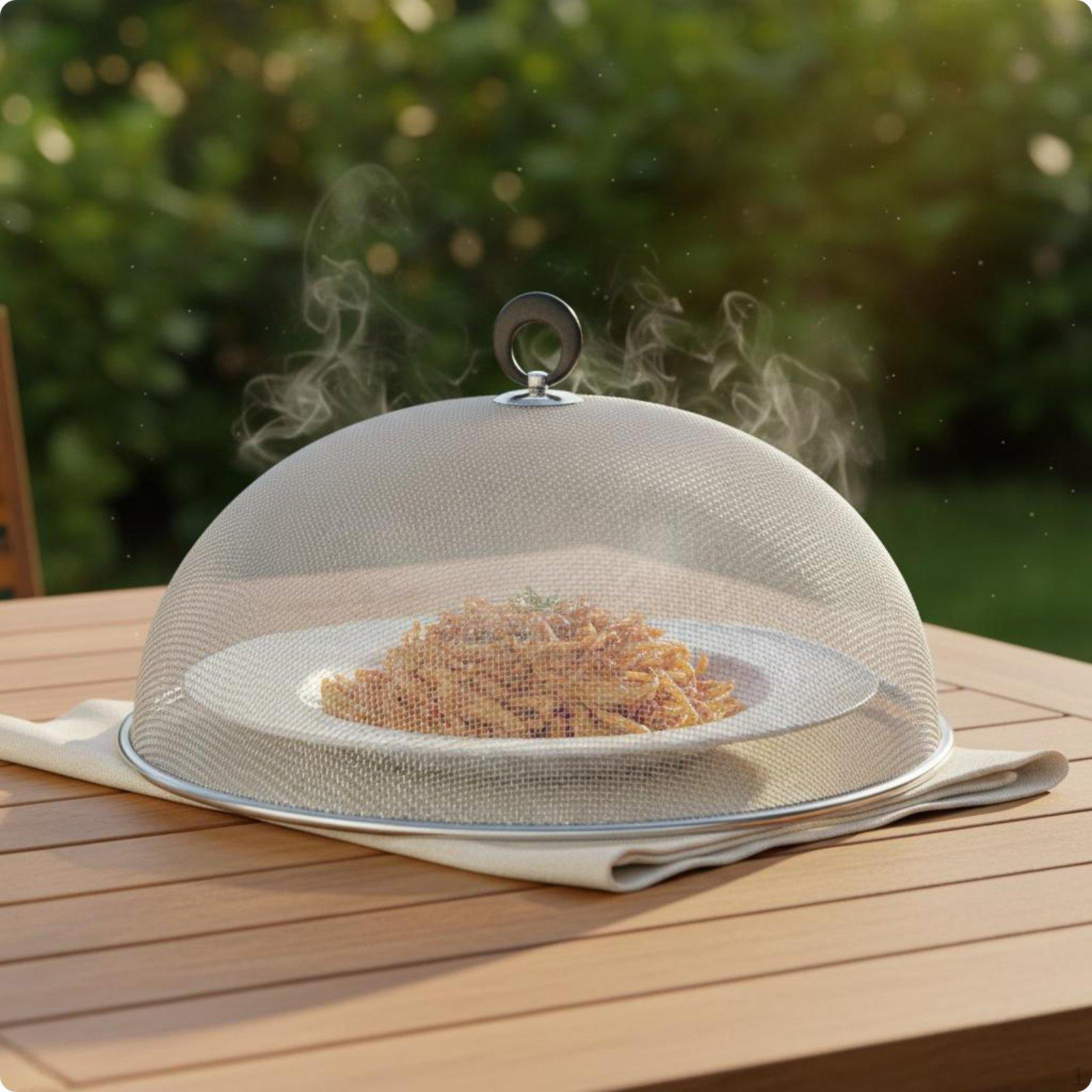 Stainless Steel Mesh Food Buffet Cover Shielded Round Dining Table Dustproof Dome 35CM