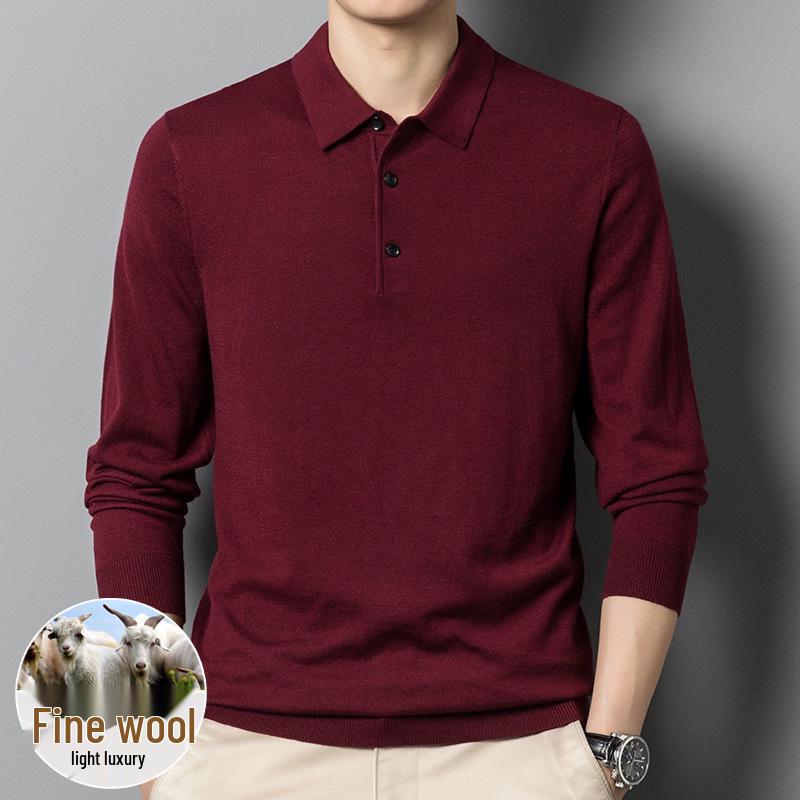 Men's Wool-Blend Cardigan: Solid Color Turn-Down Collar Knitted Sweater