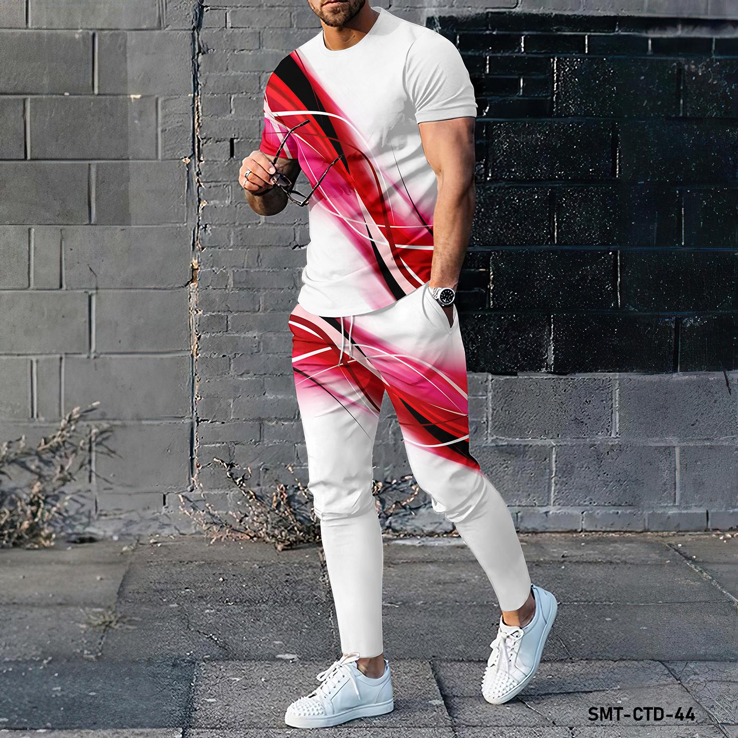 

Модная футболка с короткими рукавами и брюки с 3D-принтом и цветным принтом, комплект мужской одежды из двух предметов XL