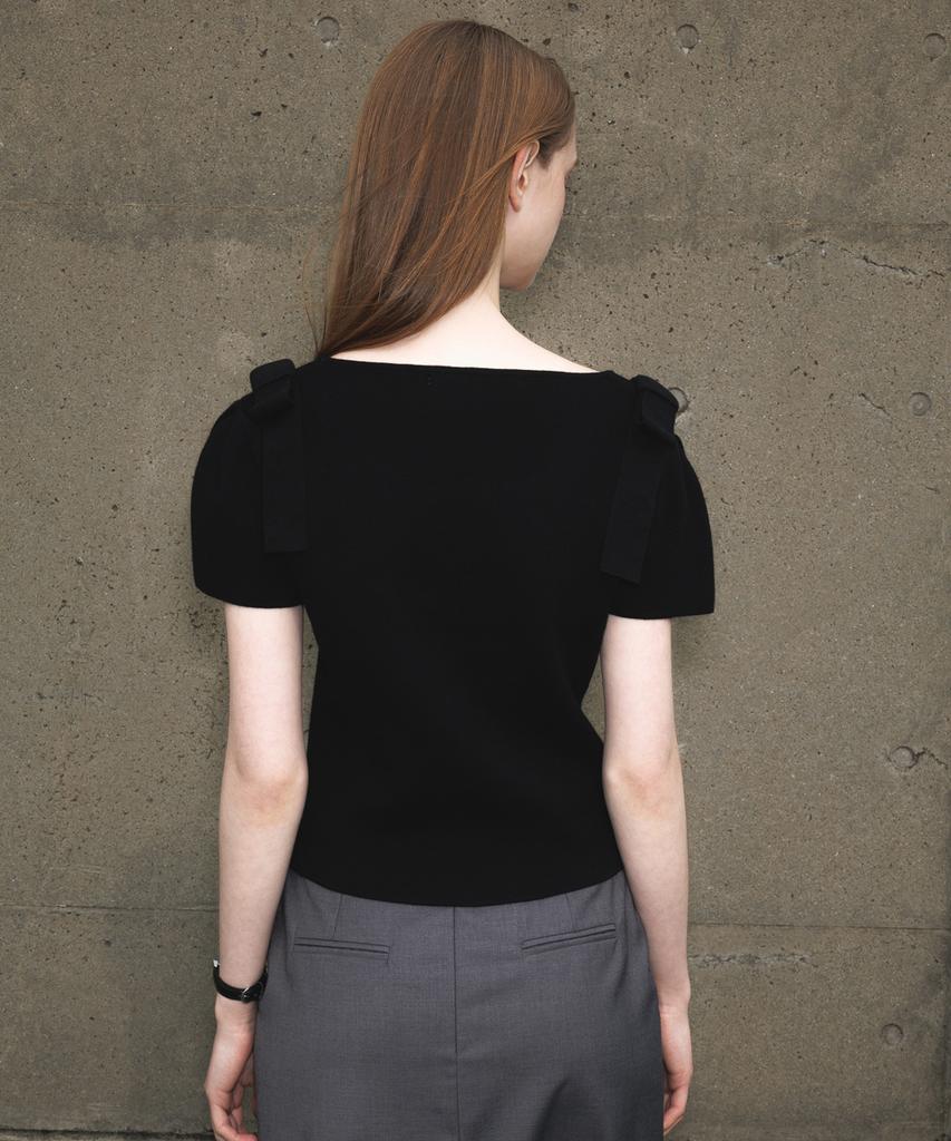 DEHEVE Boat Neck Ribbon Knit [Black]
