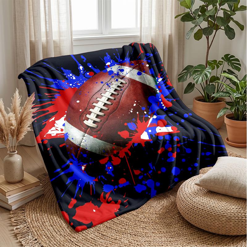 Football Artwork Splash Theme Blanket Lightweight Warm Flannel Blanket Decorative Throw Blanket for Home Decoration