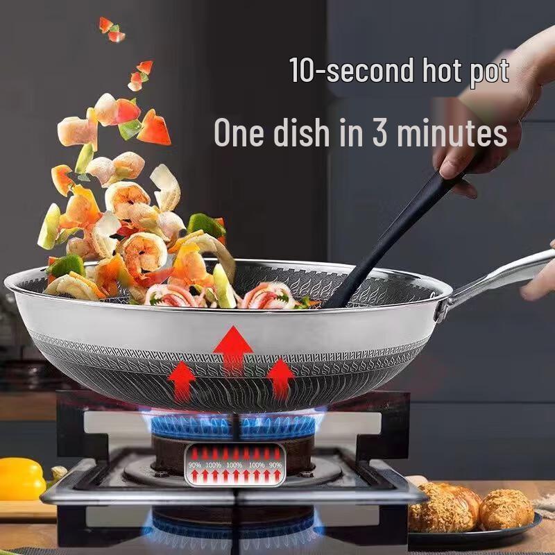 Shangheng 316L Stainless Steel Honeycomb Non-Stick Wok 32cm