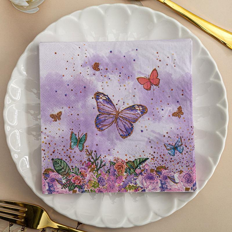 20 buc/pachet 33x33cm Fluture Floare Șervețel de Hârtie De Unică Folosință Cocktail Nuntă Petrecere de Zi de Naștere Pătrat cu 2 Straturi Șervețele de Masă