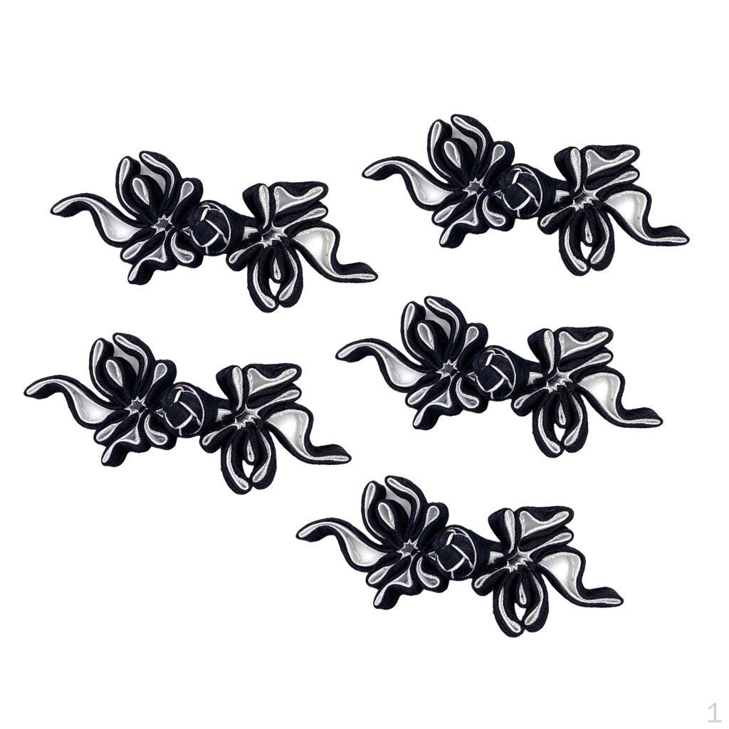 

5 пар дизайна пуговиц в виде лягушки с китайским узлом для декора одежды Cheongsam Black White