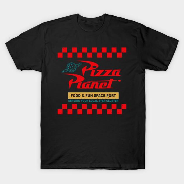Men Black Print T-shirt Pizza Planet Color No-Cut Transfer Paper Print Cotton Tshirt S
