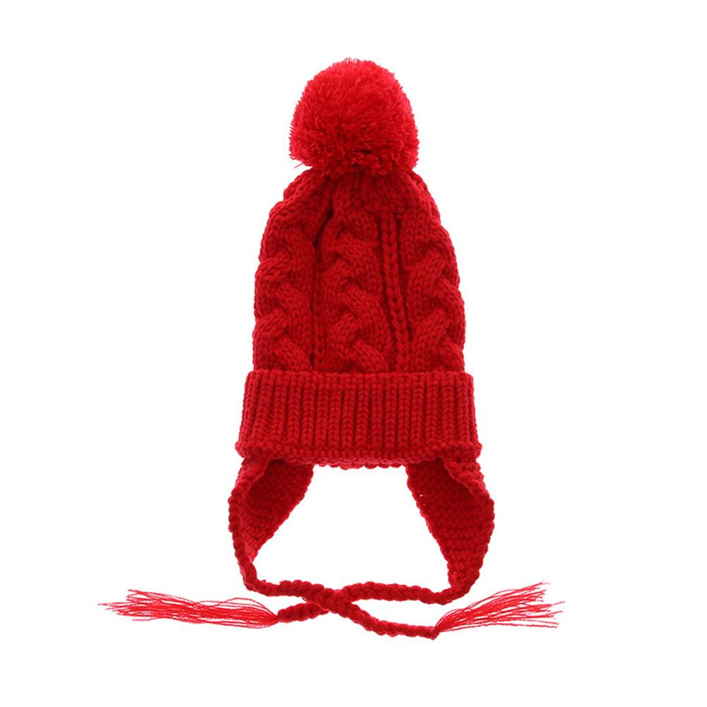 Cute Knitted Cap Fashionable Pigtail Fuzzy Ball Warm Woolen Cap Hat for Kids