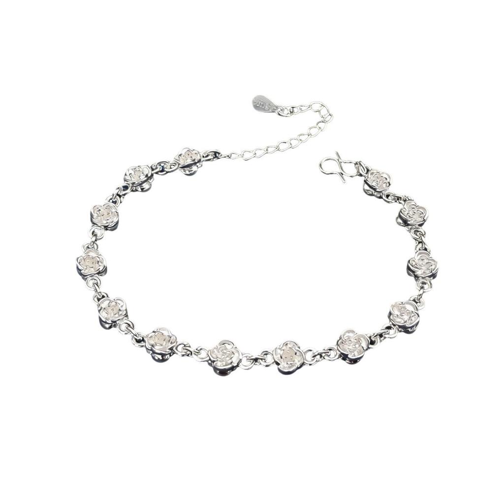 Luxury Women's Silver Rose Flower Bracelet - Stylish, Fresh Holiday Gift Accessory