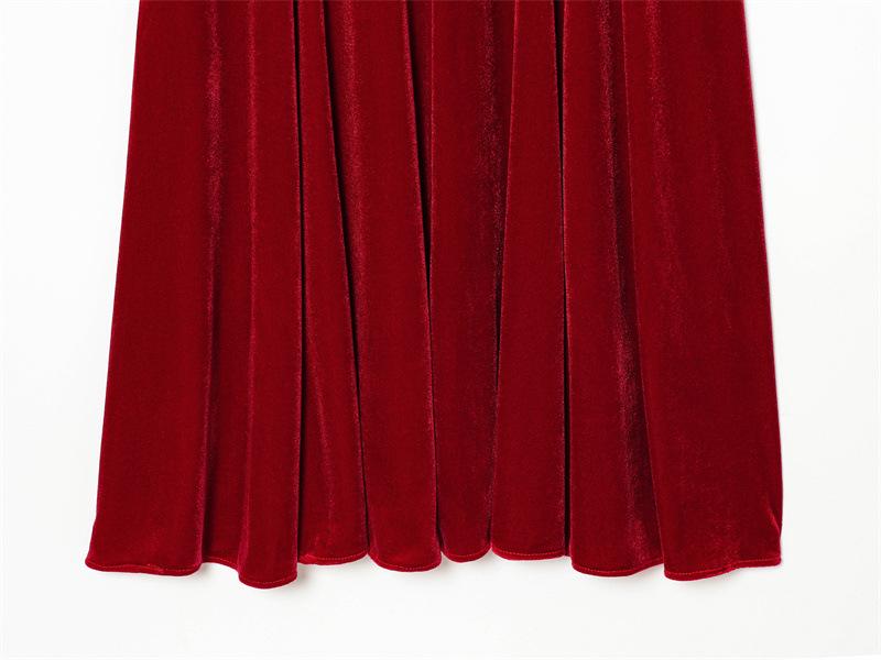 Summer 2025 Women's Sleeveless Velvet Midi Dress with Waist-Cinching Design