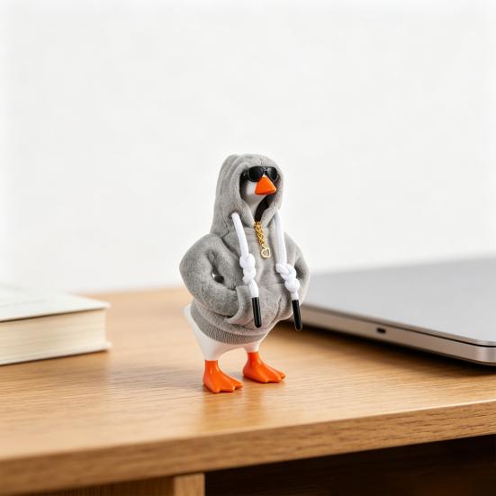 1 Set Desk Goose Hoodie Street Style Goose Outfit Plush Hoodie with Sunglasses And Necklace for 7-Inch Goose Statue Desk Table Decor