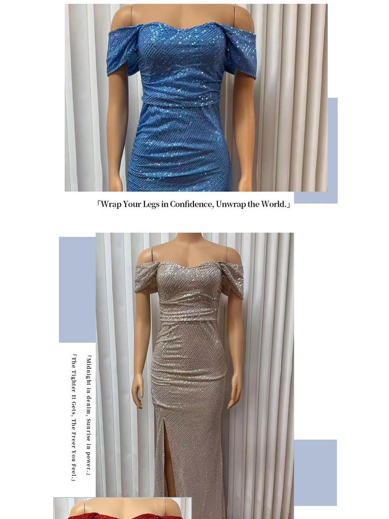 Elegant Sequin Slit One-Shoulder Long Dress - High-End Fashion for Women