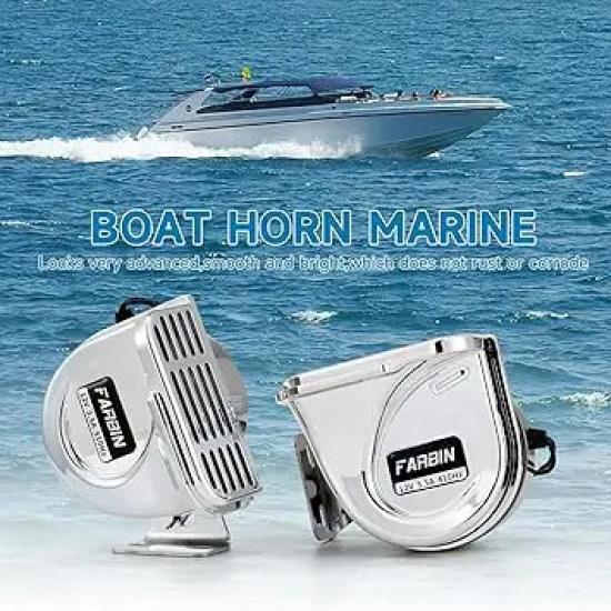 Klaxon Bas Ton en Acier Inoxydable pour Bateaux Klaxons de Voiture Imperméables pour Navires Klaxons de Moto 12V Super Bruyants avec Support de Base pour Sa