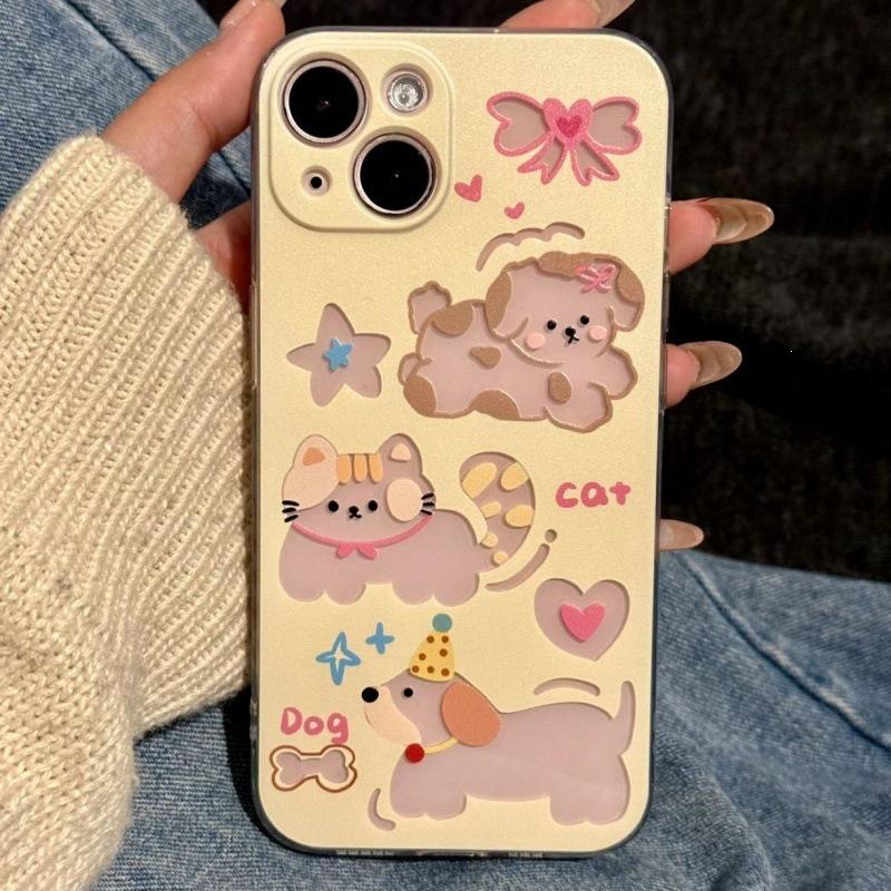Transparent Hollow Cat and Dog Suitable for Apple 15prom Mobile Phone Case 14/13/12 Soft Case iPhone11 All-inclusive XR/X