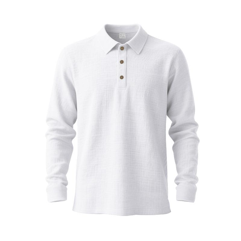 Men's Solid Color Lapel Long Sleeve Polo Shirt Loose Casual Business.