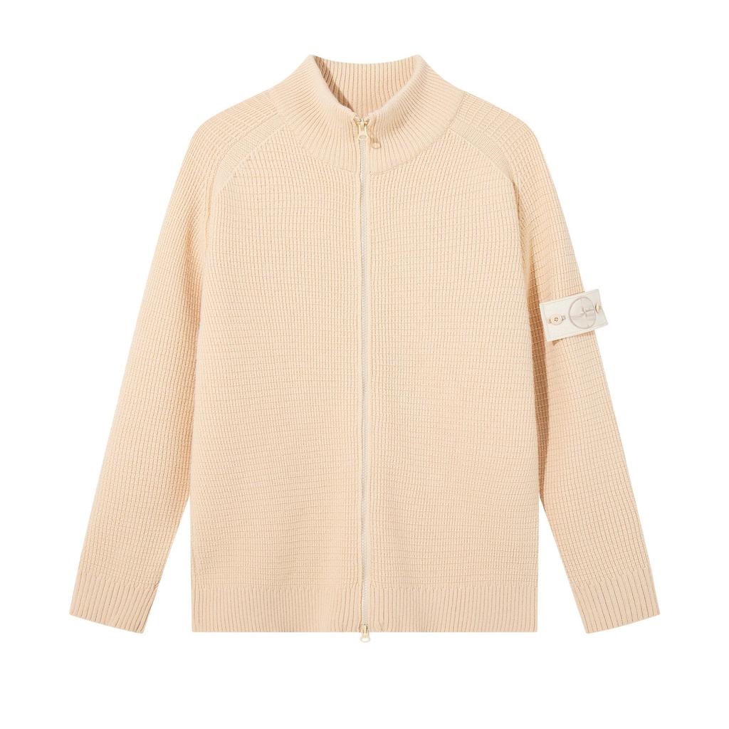 STONE Uniszex Cipzáras Kardigán Álló Galléros Jelvényes Kötött Pulóver Őszre/Télre