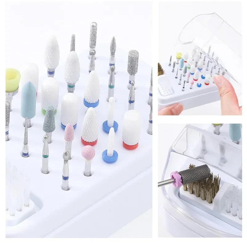 30 Holes Nail Polish Organizer Acrylic Portable Dustproof Storage Box for Nail Drill Bits and Art Tools for Manicure